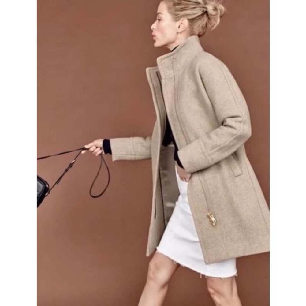 J. Crew Stadium Cloth Full Zip Wool Cocoon Coat in Tan